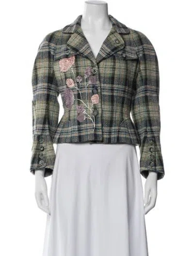 Pre-owned John Galliano Wool Plaid Print Blazer In Blue