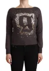 John Galliano Brown Wool Sequined Long Sleeves Pullover Sweater In Brown