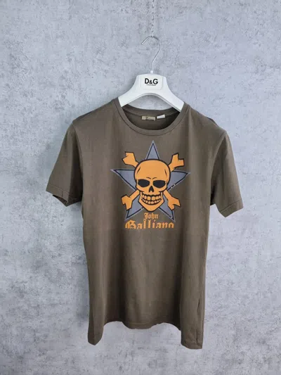 Pre-owned John Galliano X Skulls John Galliano Skull Print Tee Shirt In Brown