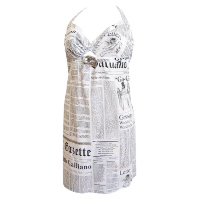 Pre-owned John Galliano Y2k  Newspaper Print 2000s Halter Neck Mini Beach Dress In Gray