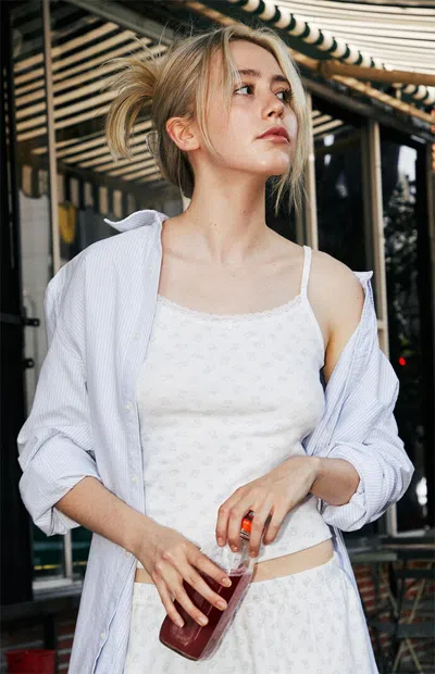 John Galt Women's Bear Lace Skylar Pajama Tank Top In White/blue