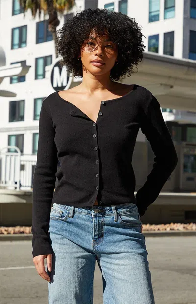 John Galt Women's Black Athelia Pointelle Cardigan