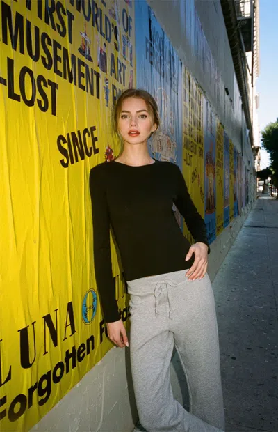 John Galt Women's Black Basic Crew Neck Long Sleeve Top In Brown