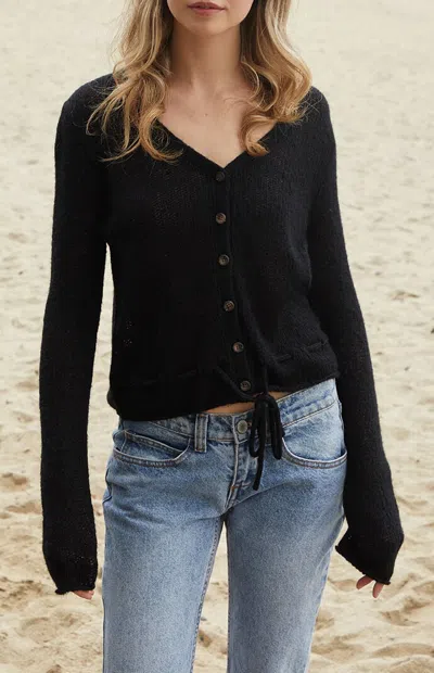 John Galt Women's Black Button Front Tie Cardigan