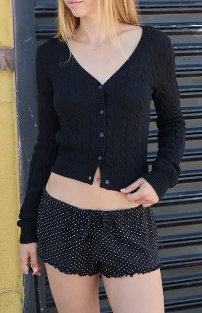 John Galt Women's Black Cable Knit Cardigan