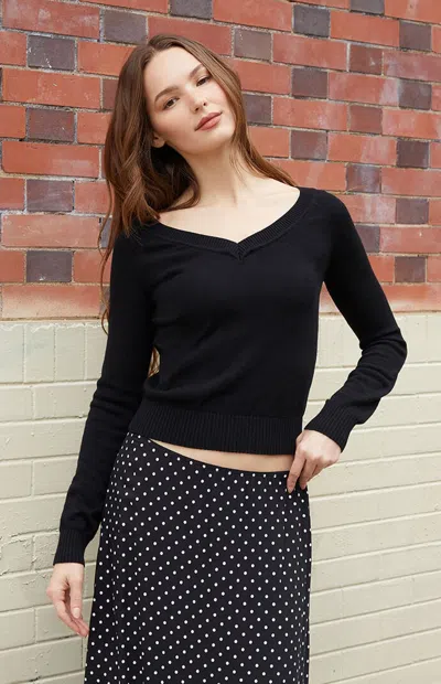 John Galt Women's Black Off-the-shoulder V-neck Sweater