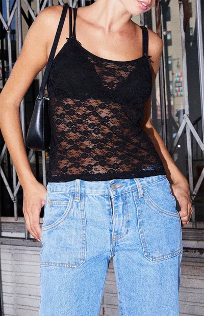 John Galt Women's Black Sheer Lace Cropped Tank Top