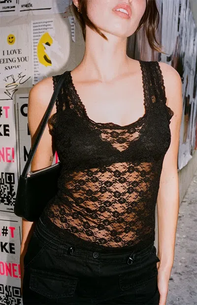 John Galt Women's Black Sheer Lace Tank Top
