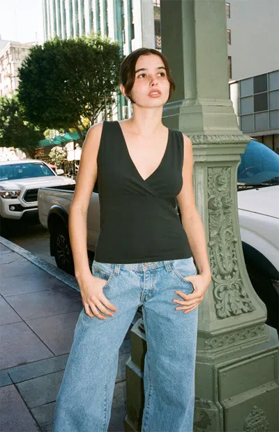 John Galt Women's Black Surplice Tank Top