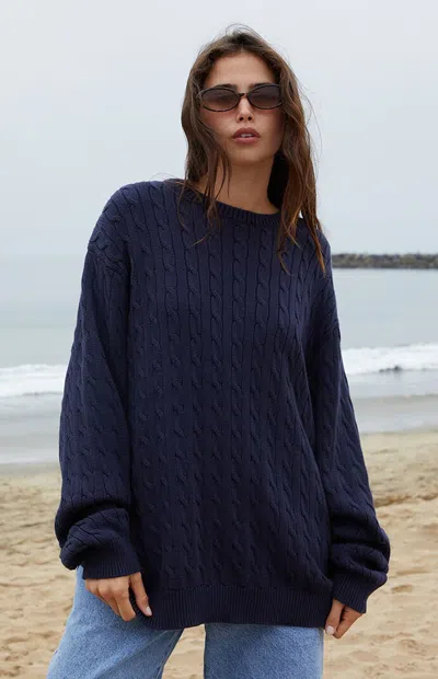 John Galt Women's Blue Briana Cable Knit Oversized Sweater