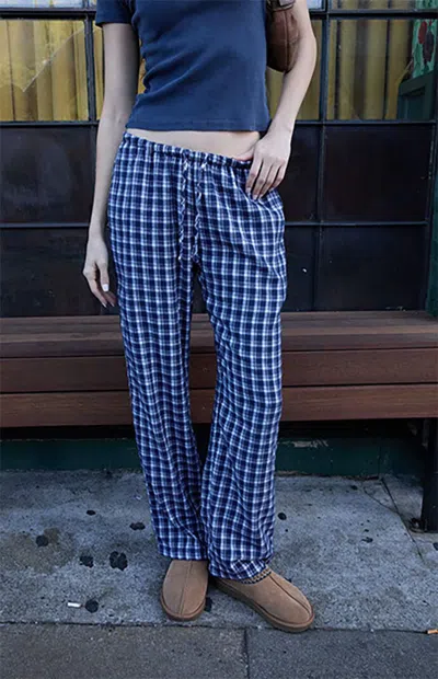 John Galt Women's Blue Plaid Anastasia Baggy Pants