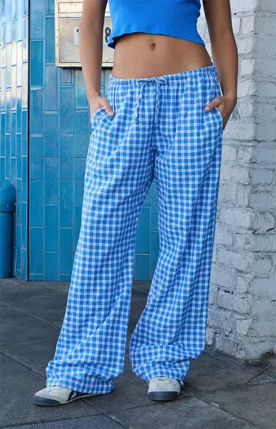 John Galt Women's Blue Plaid Anastasia Baggy Pants