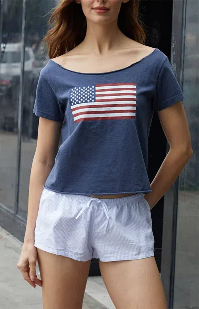 John Galt Women's Blue Robyn American Flag Off-the-shoulder Top
