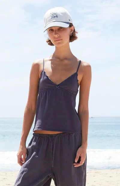 John Galt Women's Blue Tiffany Bow Lettuce Edge Tank Top