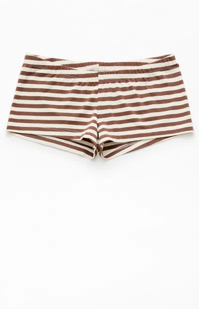 John Galt Women's Brown & White Striped Boxer Boyshorts In Brown/white In Multi