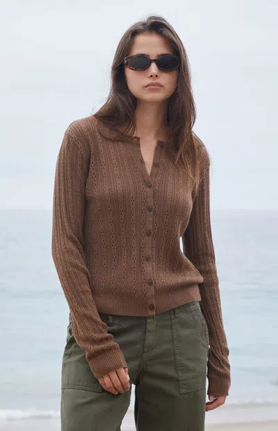 John Galt Women's Brown Button Up Open Knit Cardigan