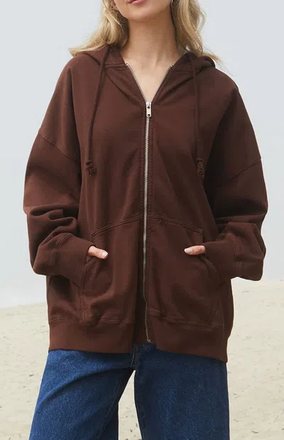 John Galt Women's Brown Christy Full Zip Oversized Hoodie