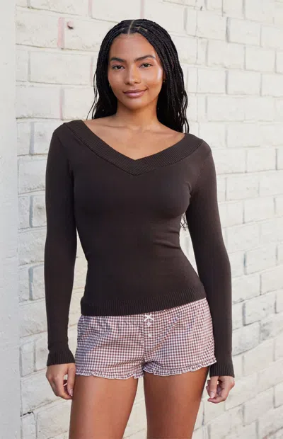 John Galt Women's Brown Gingham Keira Ruffle Pajama Shorts