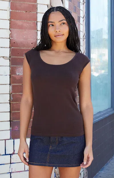 John Galt Women's Brown Scoop Neck Top