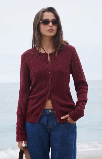 John Galt Women's Burgundy Amalie Cable Knit Cardigan