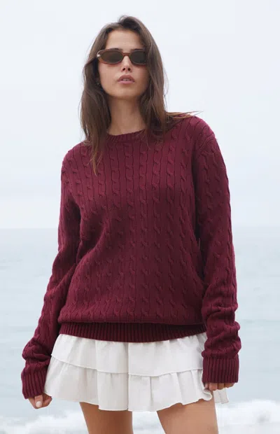 John Galt Women's Burgundy Cable Knit Sweater