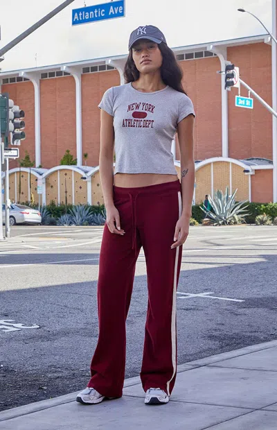 John Galt Women's Burgundy Hilary Side Stripe Soft Yoga Baggy Sweatpants