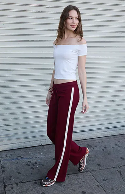 John Galt Women's Burgundy Hilary Side Stripe Yoga Baggy Sweatpants