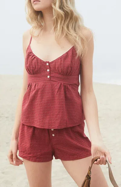 John Galt Women's Burgundy Plaid Tiffany Tank Top