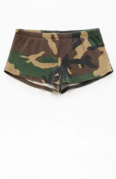 John Galt Women's Camo Waffle Knit Boxer Shorts In Military In Multi