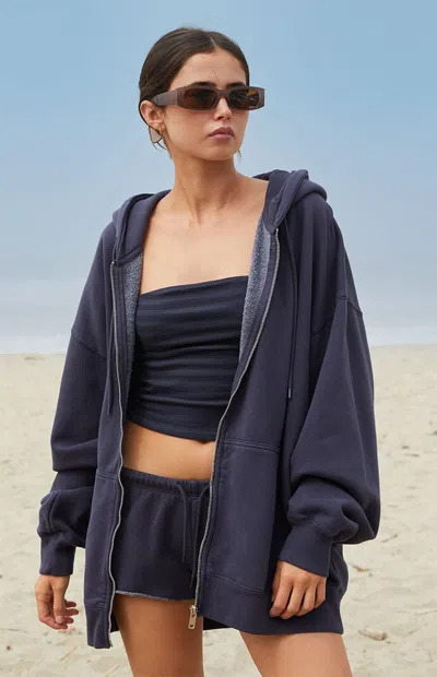 John Galt Women's Dark Blue Christy Full Zip Oversized Hoodie