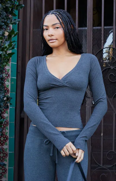 John Galt Women's Dark Gray Amara Surplice Long Sleeve Top