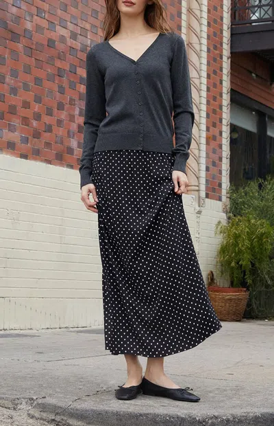 John Galt Women's Dark Gray V-neck Button Cardigan