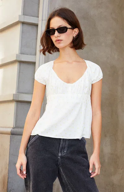 John Galt Women's Duck Blair Short Sleeve Top In White/yellow