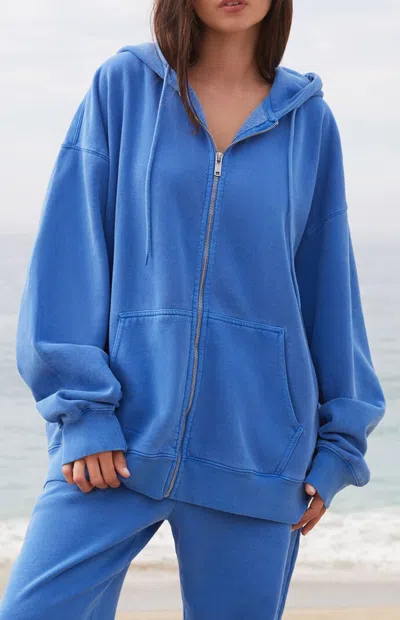 John Galt Women's Electric Blue Zip Up Oversized Hoodie