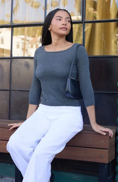 John Galt Women's Gray 3/4 Sleeve Top In Blue