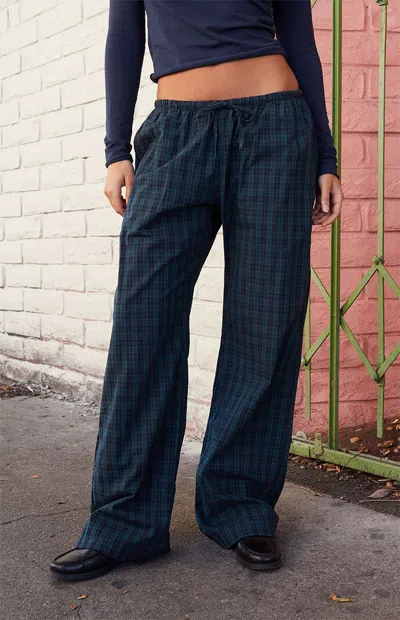 John Galt Women's Green Plaid Anastasia Baggy Pants In Blue