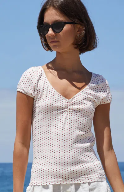 John Galt Women's Heart Print Gina Cinched Top In White/red In Multi