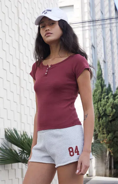 John Galt Women's Light Gray 84 Emery Sweat Shorts In Burgundy