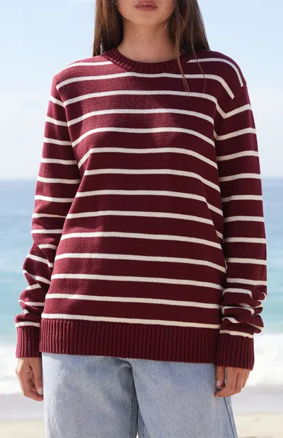 John Galt Women's Martha Burgundy Martha Striped Sweater