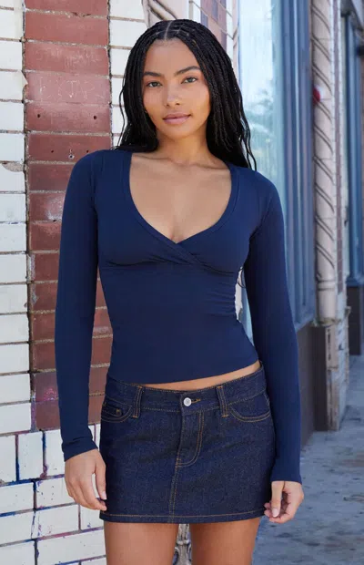 John Galt Women's Navy Amara Surplice Long Sleeve Top In Multi