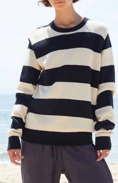 John Galt Women's Navy & White Striped Thick Knit Sweater In Navy/white