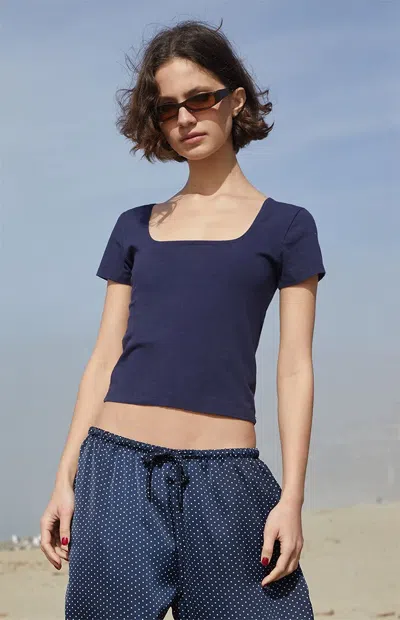 John Galt Women's Navy Brenna Short Sleeve Top In Black