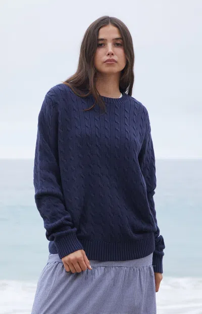 John Galt Women's Navy Cable Knit Sweater In Blue