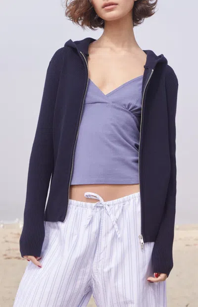 John Galt Women's Navy Double Zip Hooded Sweater In Blue