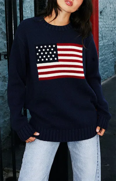 John Galt Women's Navy Flag Crew Neck Sweater In Blue