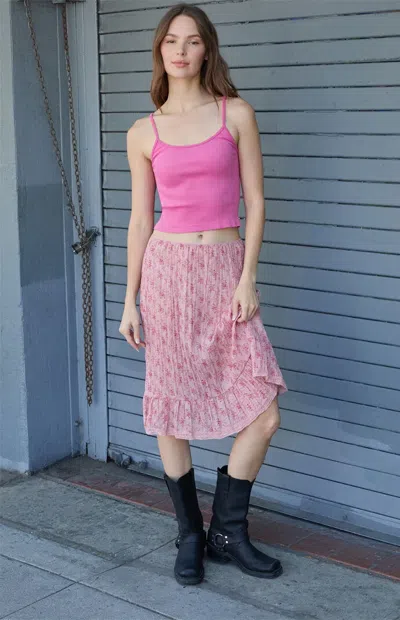 John Galt Women's Pink Skylar Ribbed Cropped Tank Top