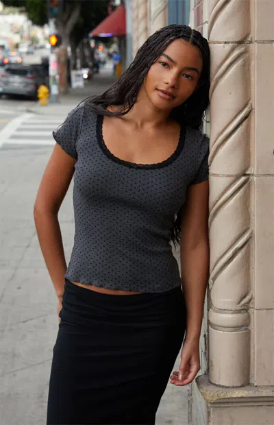 John Galt Women's Polka Dot Lace Trim Top In Gray