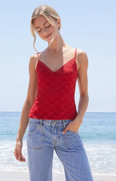 John Galt Women's Red Amara Lace Tank Top