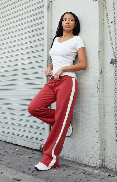 John Galt Women's Red Hilary Side Stripe Soft Yoga Baggy Sweatpants In Burgundy In Multi