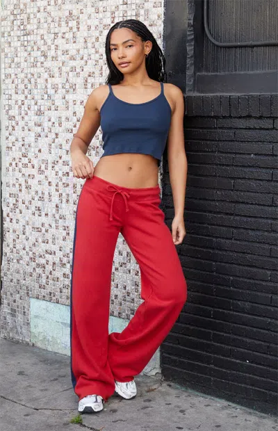 John Galt Women's Red Hilary Side Stripe Yoga Baggy Sweatpants